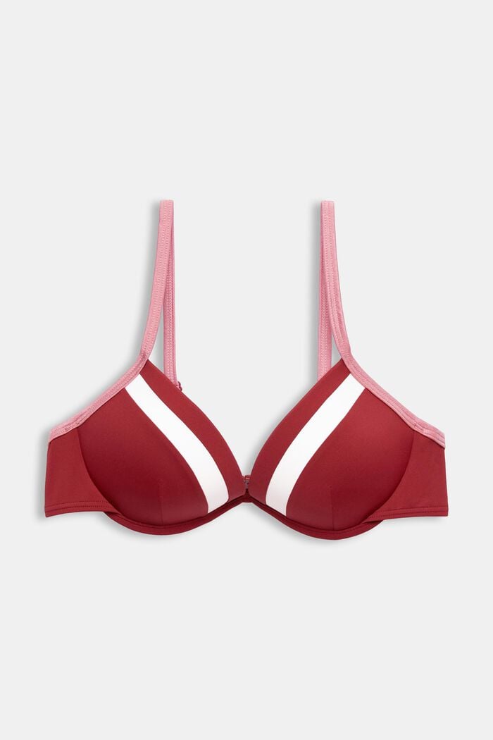 Driekleurige gewatteerde bikinitop met beugels, DARK RED, detail image number 0