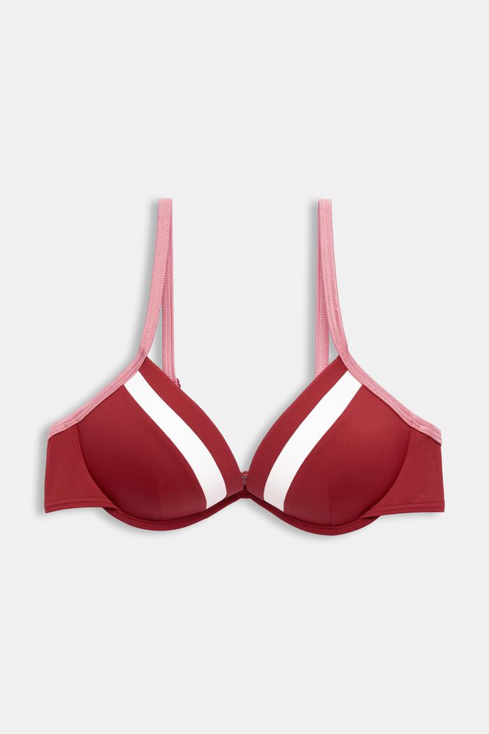Haut de bikini rembourré, à armatures, tricolore, DARK RED, detail image number 0