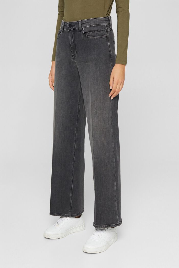 Rechte jeans met stretch van biologisch katoen, GREY DARK WASHED, detail image number 0