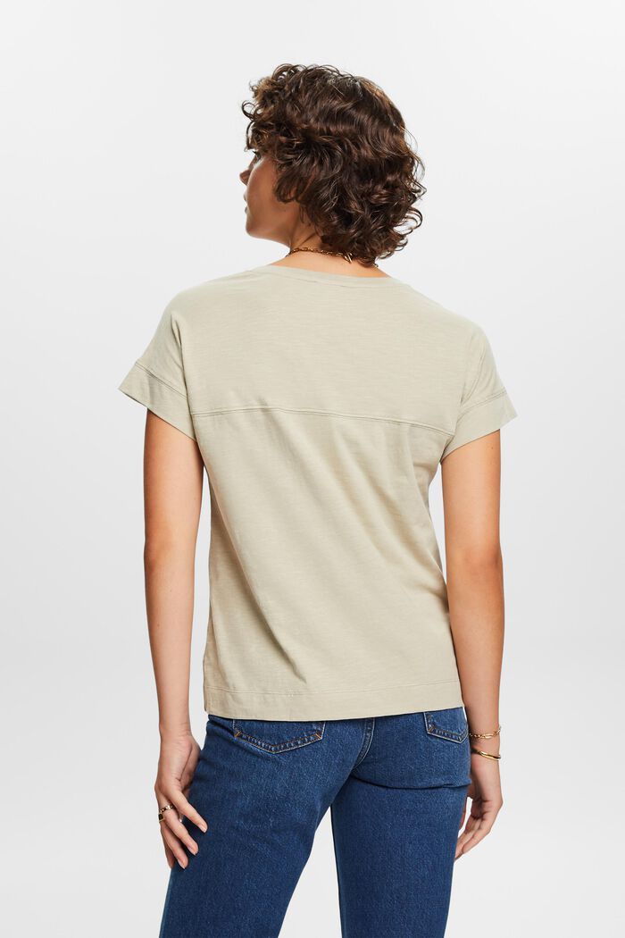 Katoenen T-shirt met V-hals, DUSTY GREEN, detail image number 3
