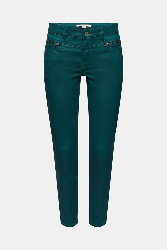 Pantalon enduit à zips, DARK TEAL GREEN, overview