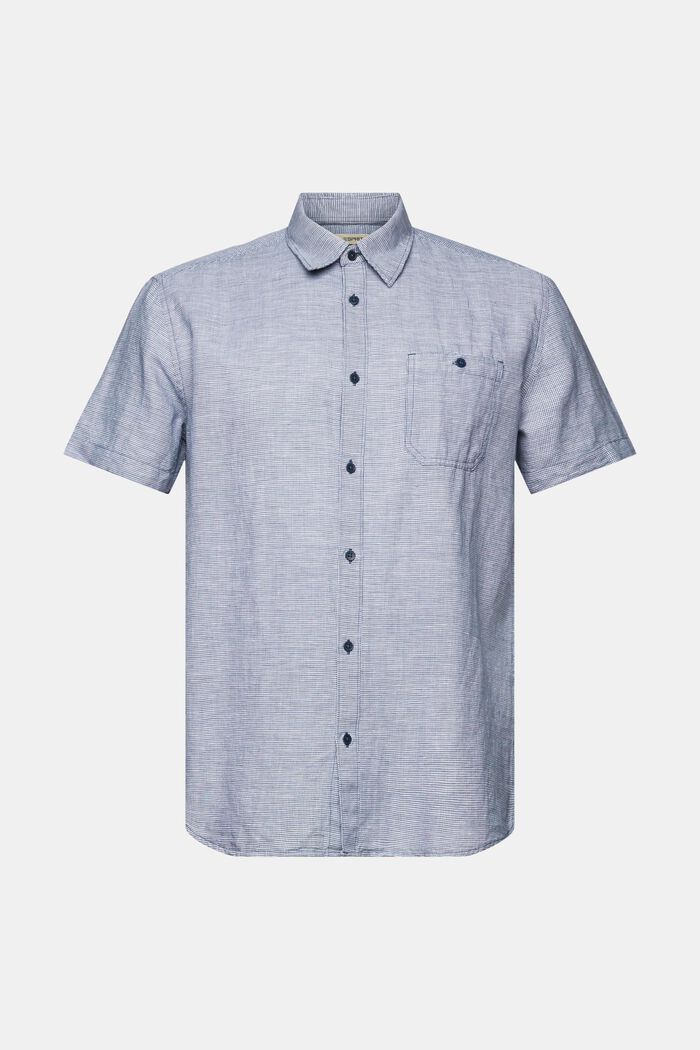 T-shirt à manches courtes en lin mélangé animé d’un motif pied-de-poule, BLUE, detail image number 6