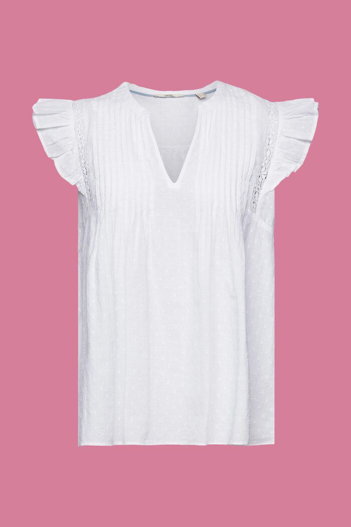 Mouwloze blouse met Zwitserse stippen, 100% katoen, WHITE, detail image number 6