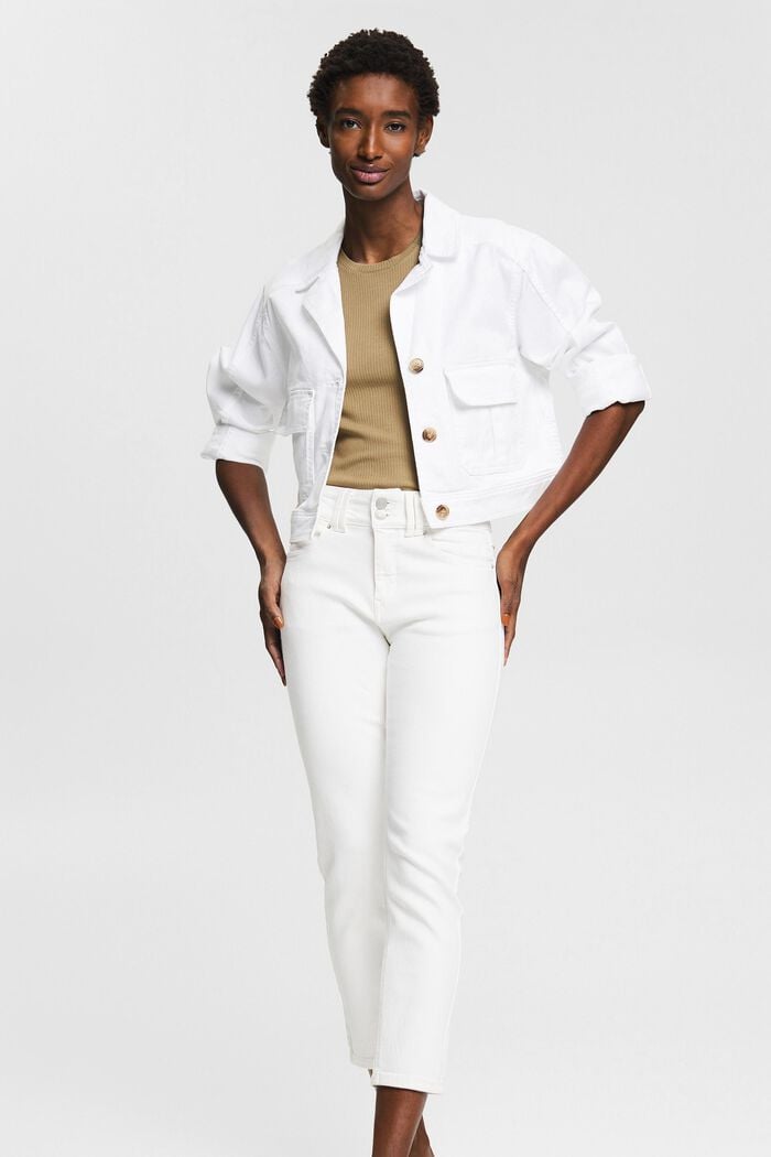 Jeans met hoge taille en stretch, OFF WHITE, overview