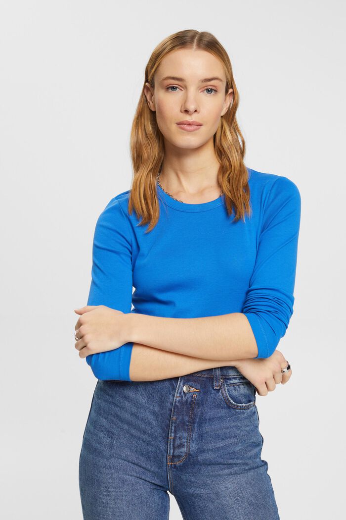 T-shirt à manches longues en coton, BRIGHT BLUE, detail image number 0