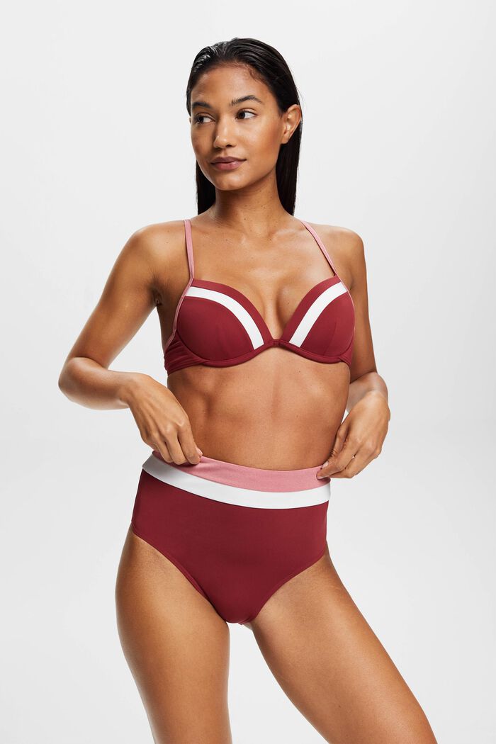 Driekleurig bikinibroekje met hoge taille, DARK RED, detail image number 0