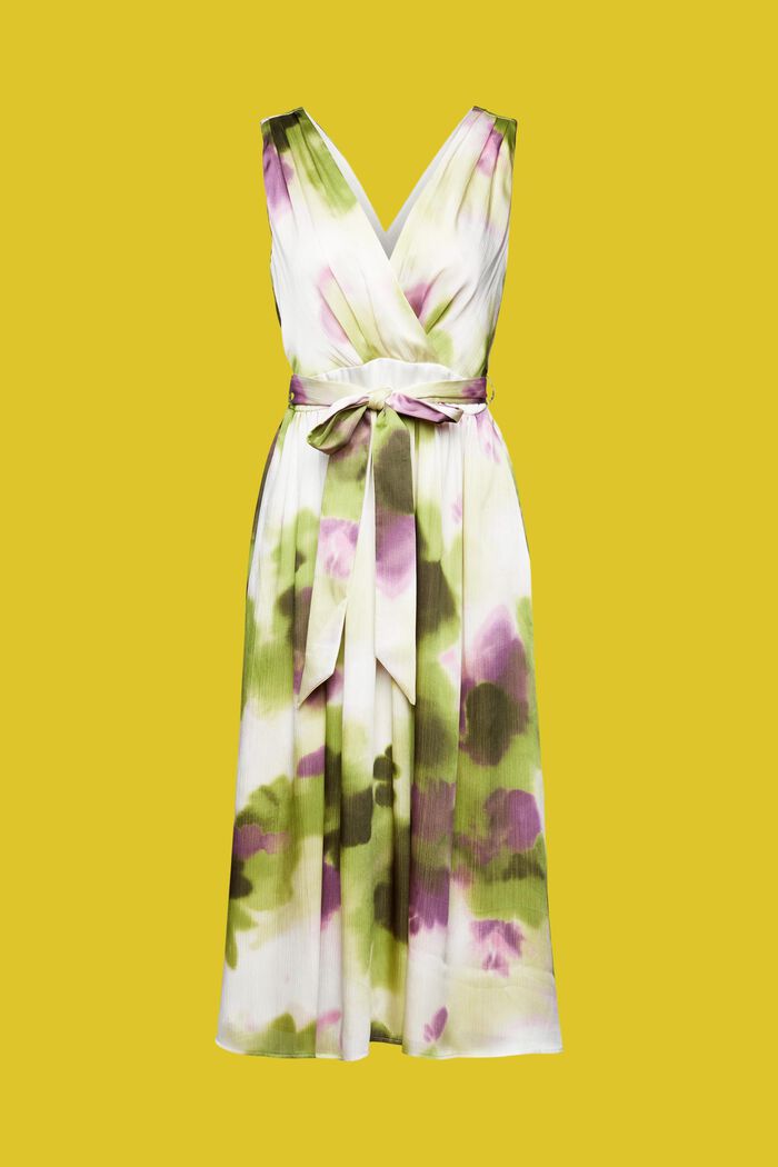 Crinkled satijnen midi-jurk met bloemenprint, LEAF GREEN, detail image number 6