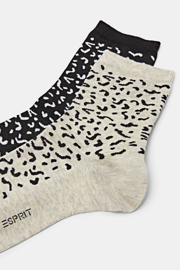 2 paar katoenen sokken met print, BEIGE/BLACK, detail image number 2