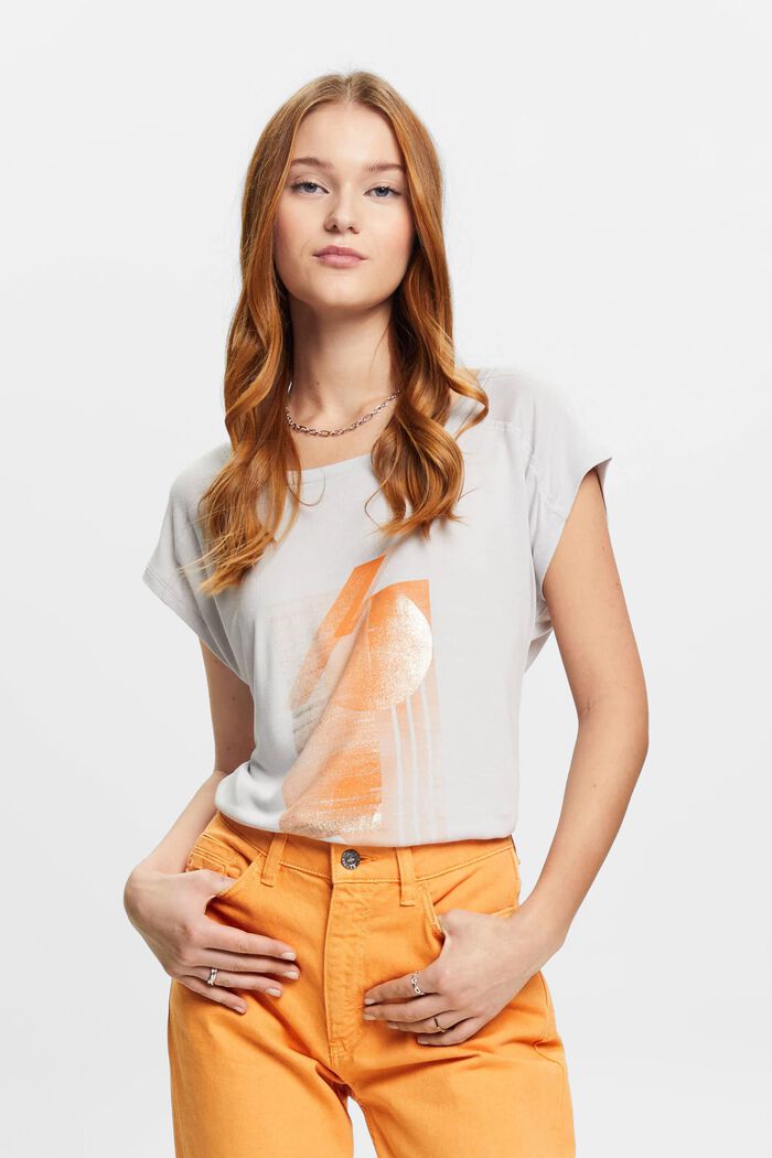 T-shirt à imprimé sur le devant, LENZING™ ECOVERO™, PASTEL GREY, detail image number 0
