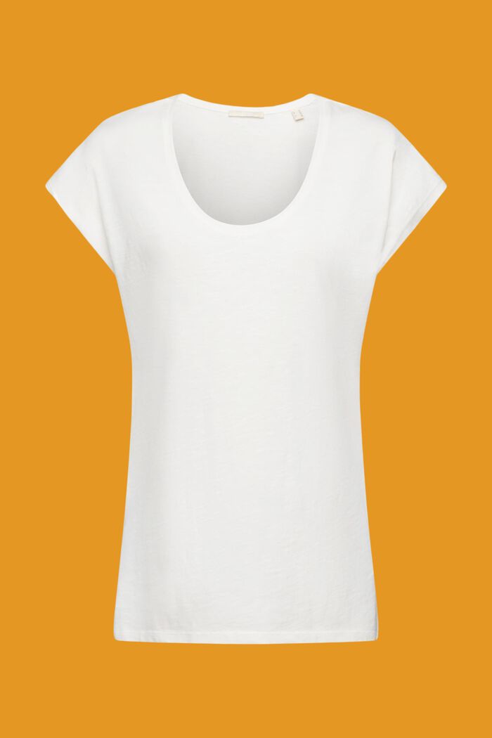 Katoenen shirt met U-hals, OFF WHITE, detail image number 5