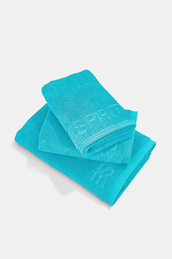 À teneur en TENCEL™ : le lot de 3 serviettes en tissu éponge, TURQUOISE, detail image number 0