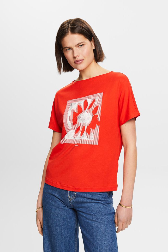T-shirt en jersey imprimé sur le devant, RED, detail image number 0