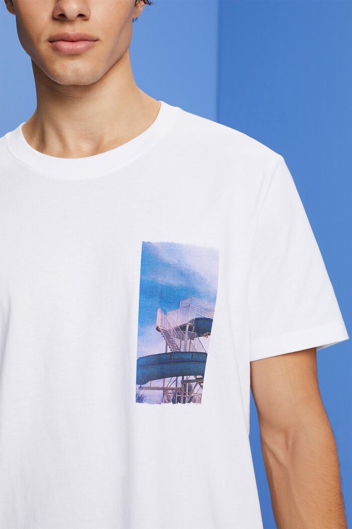 T-shirt met print op de borst, 100% katoen, WHITE, detail image number 2