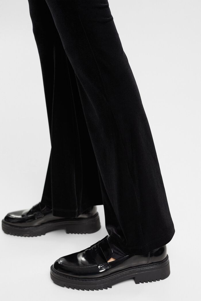 Fluwelen broek met hoge taille en flared legs, BLACK, detail image number 4