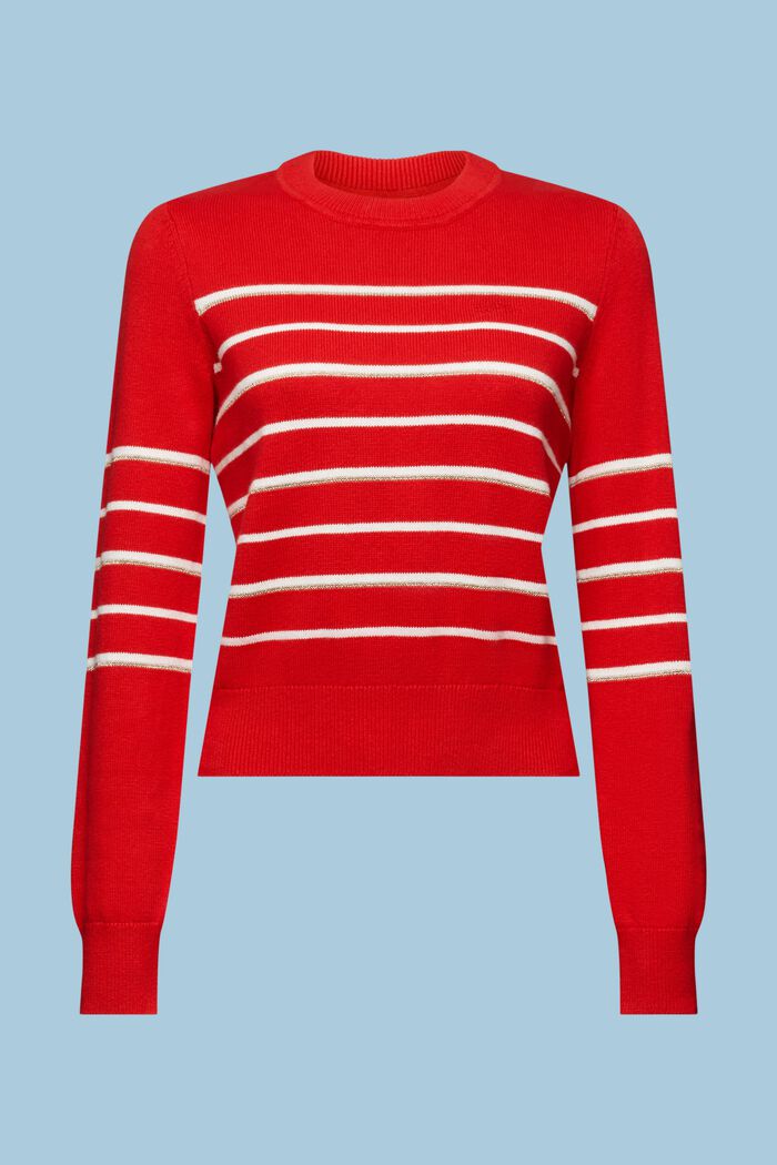 Gebreide trui met strepen en kasjmier, RED, detail image number 6