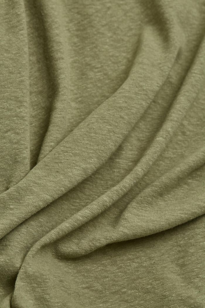 T-shirt van een mix van katoen en linnen, LIGHT KHAKI, detail image number 4