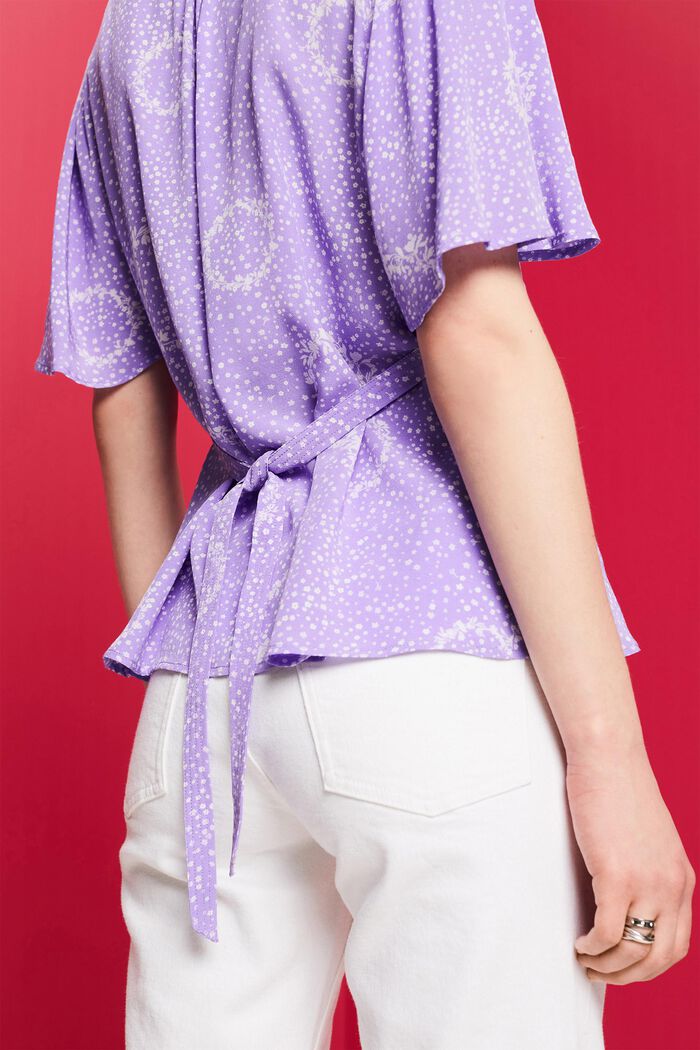 Gerimpelde blouse met print en strik op de achterkant, PURPLE, detail image number 4