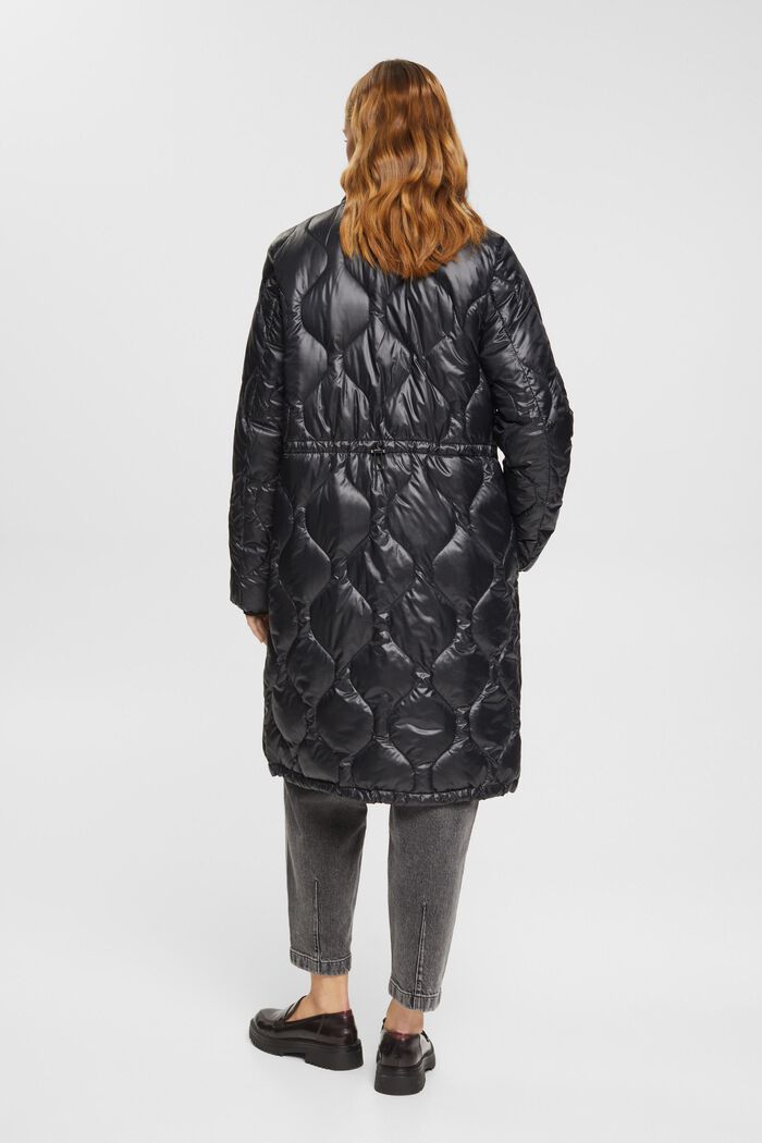 Gewatteerde mantel met ribgebreide kraag, BLACK, detail image number 3