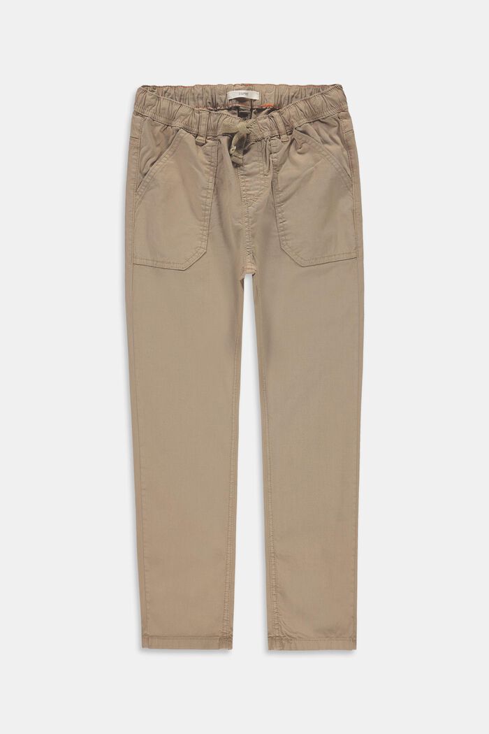 Pantalon à cordon de serrage à la taille, coton stretch, CAMEL, overview