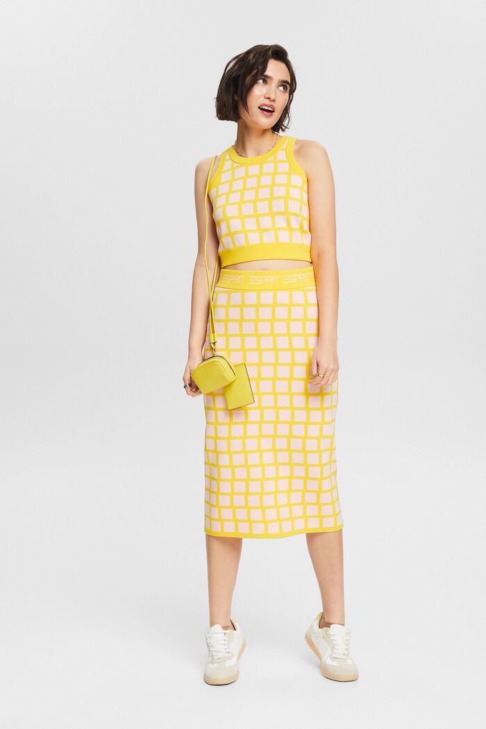 Cropped jacquard trui-top, YELLOW, detail image number 1