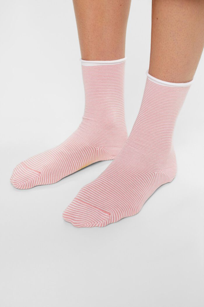 Gestreepte sokken met opgerolde manchetten, organic cotton, ROSE/BLACK, detail image number 1