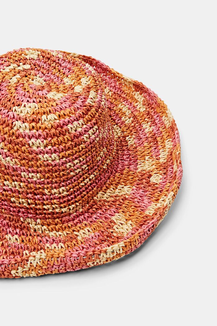 Bucket hat van stro met mooi gemêleerd design, PINK/ORANGE, detail image number 1