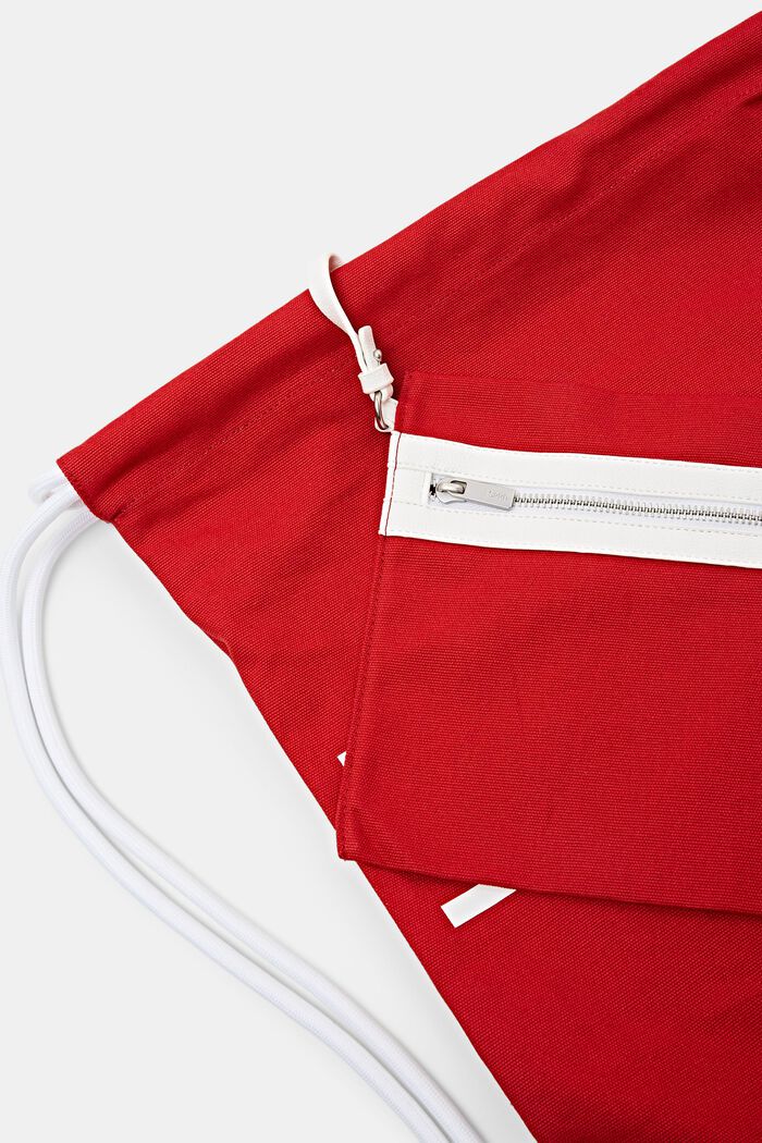 Sac à dos en toile de coton à cordon coulissant animé du logo, DARK RED, detail image number 1