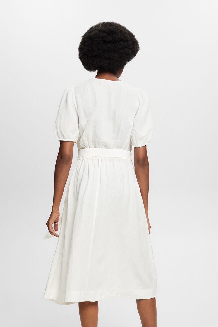 Robe longueur midi, manches bouffantes, ceinture, OFF WHITE, detail image number 2