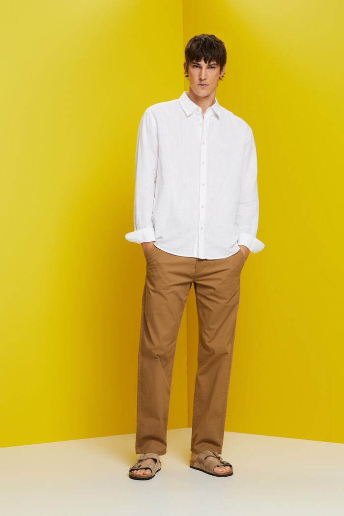 Overhemd met buttondownkraag van een mix van katoen en linnen, WHITE, detail image number 5