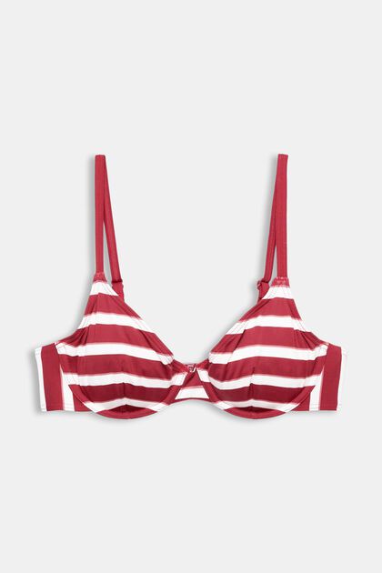 Gestreepte bikinitop met beugels, DARK RED, overview