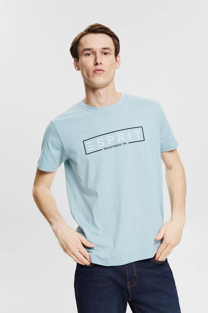 Jersey T-shirt met logoprint, LIGHT TURQUOISE, overview