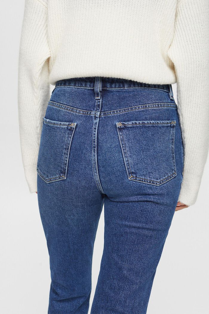 High-rise boyfriend jeans met gescheurde details, BLUE DARK WASHED, detail image number 2