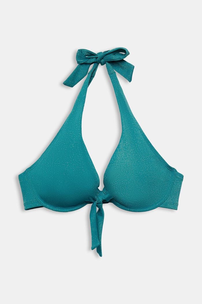 Haut de bikini dos-nu brillant pour bonnets de grande taille, TEAL BLUE, detail image number 0