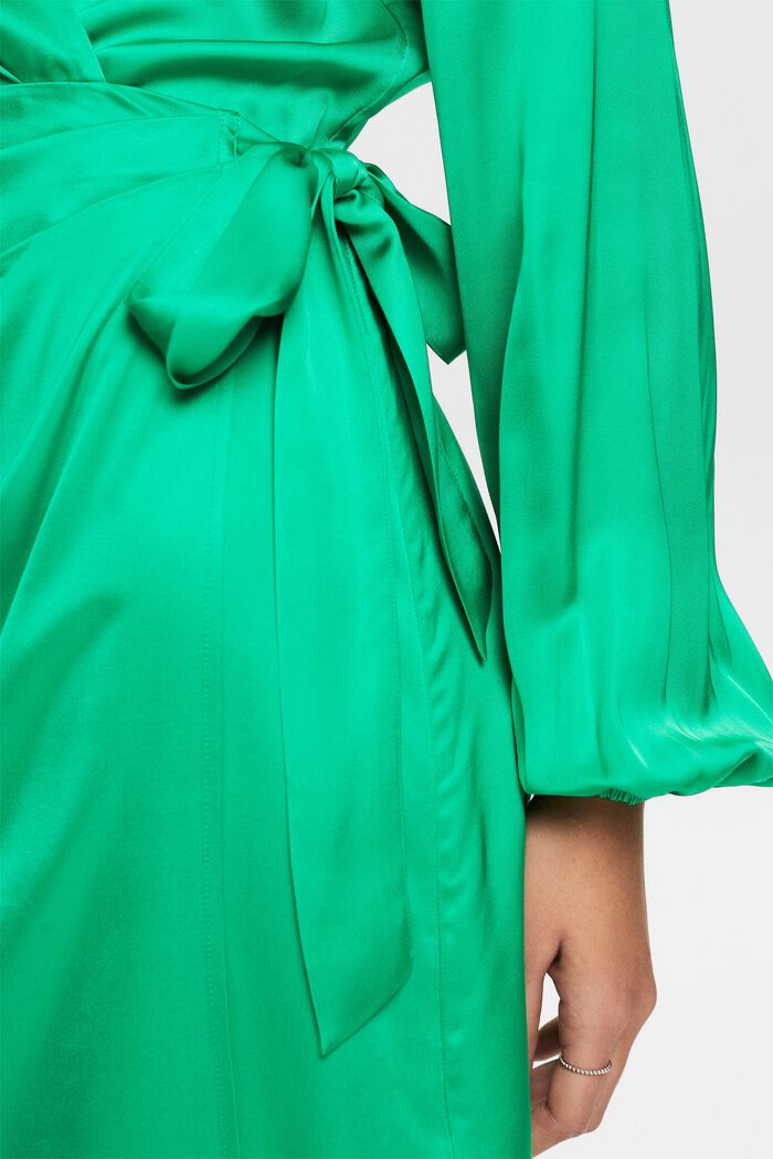 Satijnen mini-jurk met wikkeleffect, GREEN, detail image number 3