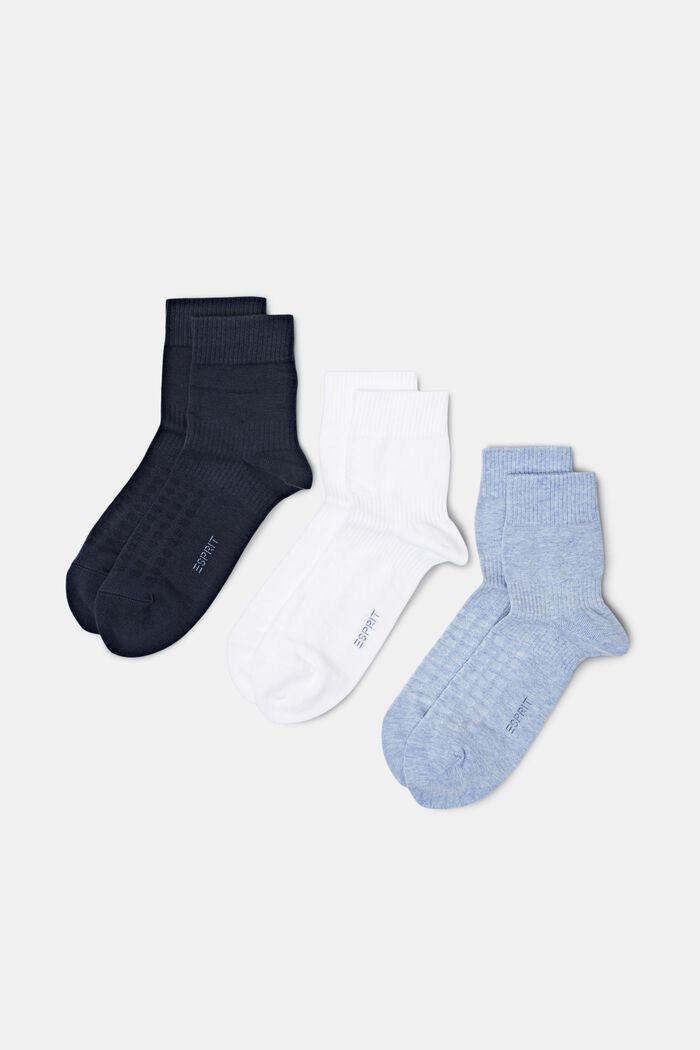 Set van 3 crew (middelhoge) sokken van geribd organic cotton, BLUE, detail image number 0