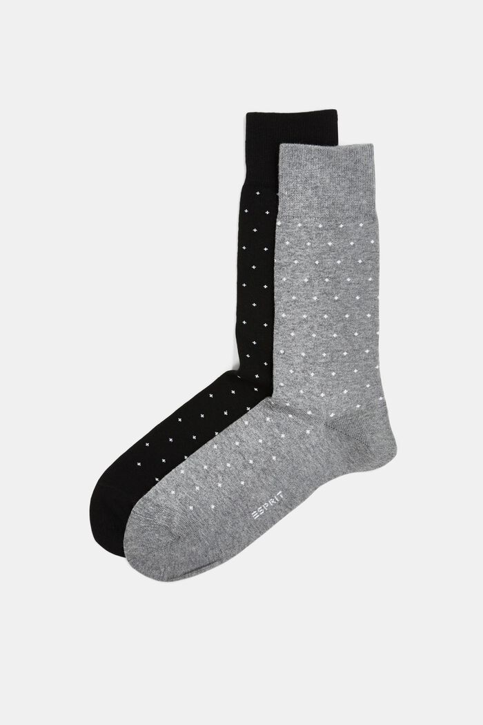 Set van 2 paar sokken met stippenmotief, organic cotton, BLACK/GREY, detail image number 0