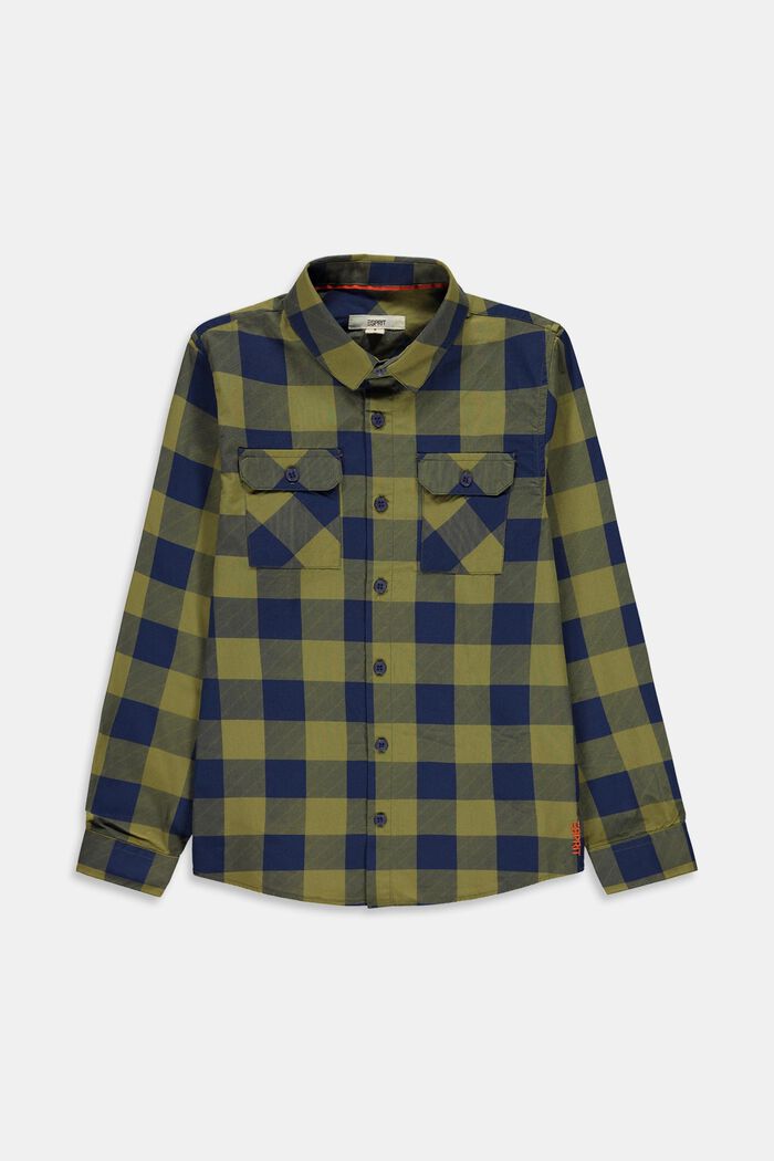 Chemise à carreaux et poche-poitrine, 100 % coton, LEAF GREEN, overview