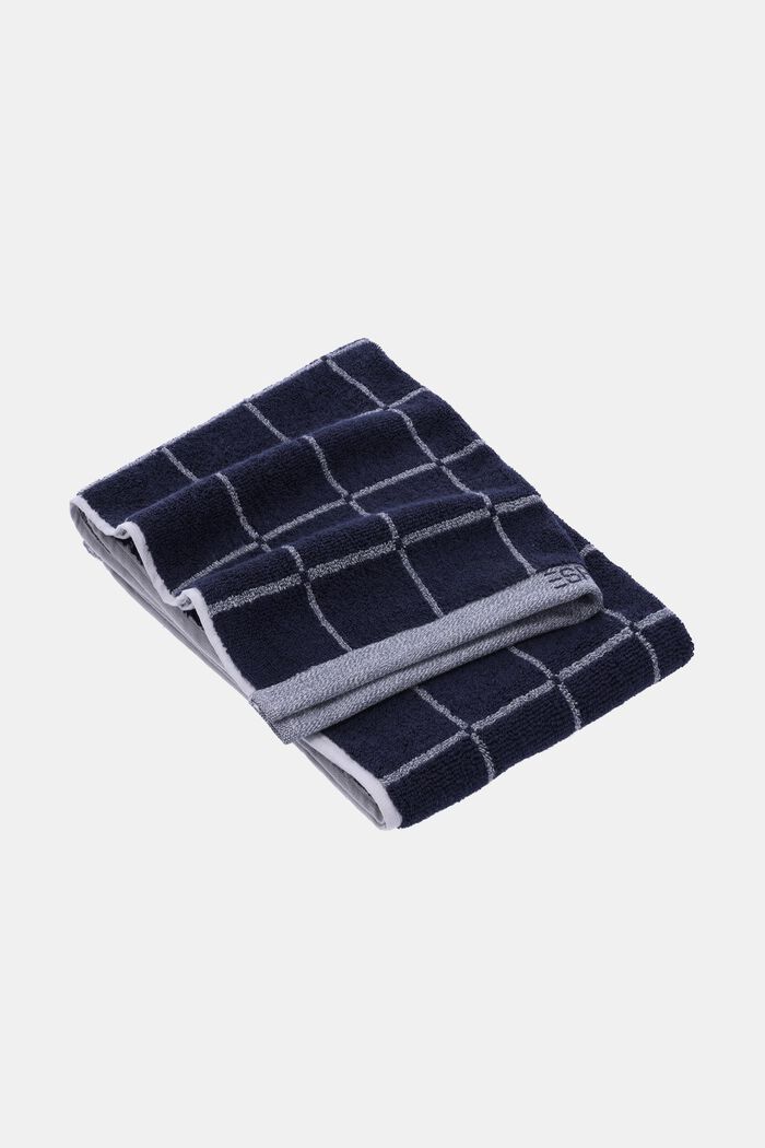 Gemêleerd badhanddoek met blokmotief, NAVY BLUE, detail image number 0