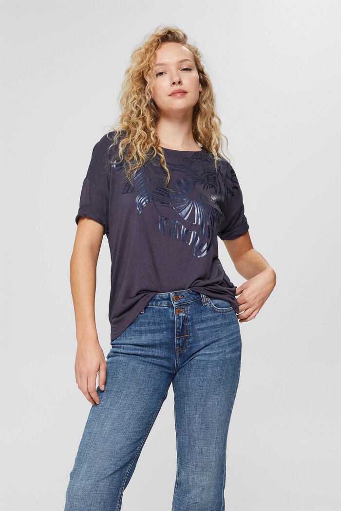 T-shirt à imprimé métallisé, LENZING™ ECOVERO™, DARK BLUE, detail image number 5