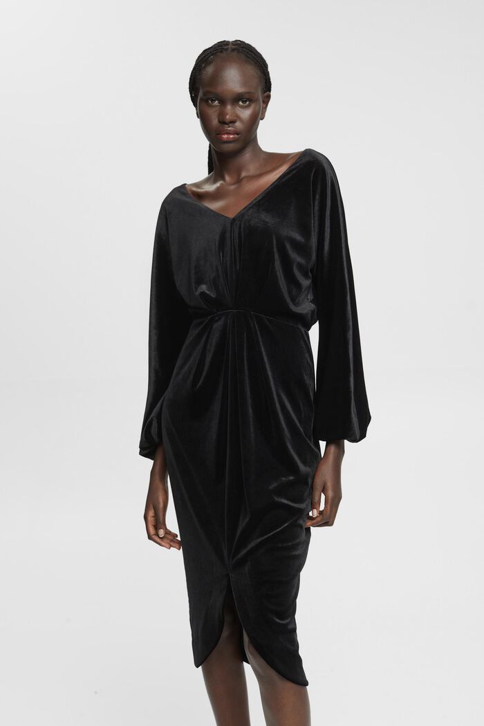 Fluwelen midi-jurk, BLACK, detail image number 0