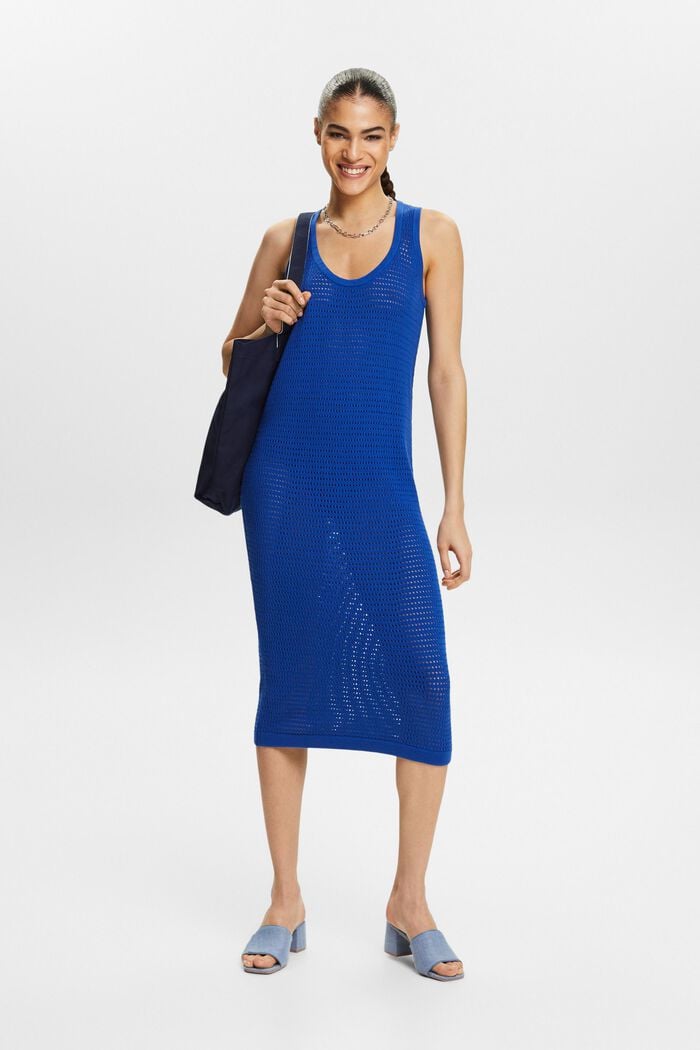 Mouwloze pointelle midi-jurk, BRIGHT BLUE, detail image number 1