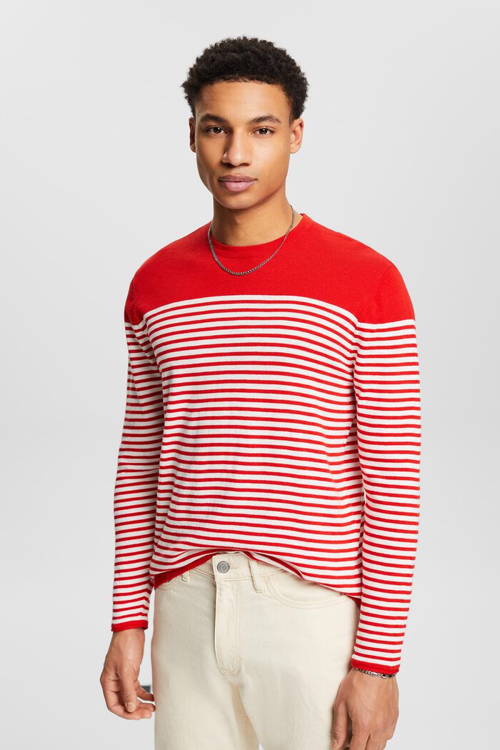 Gestreepte katoenen sweater, RED, detail image number 0