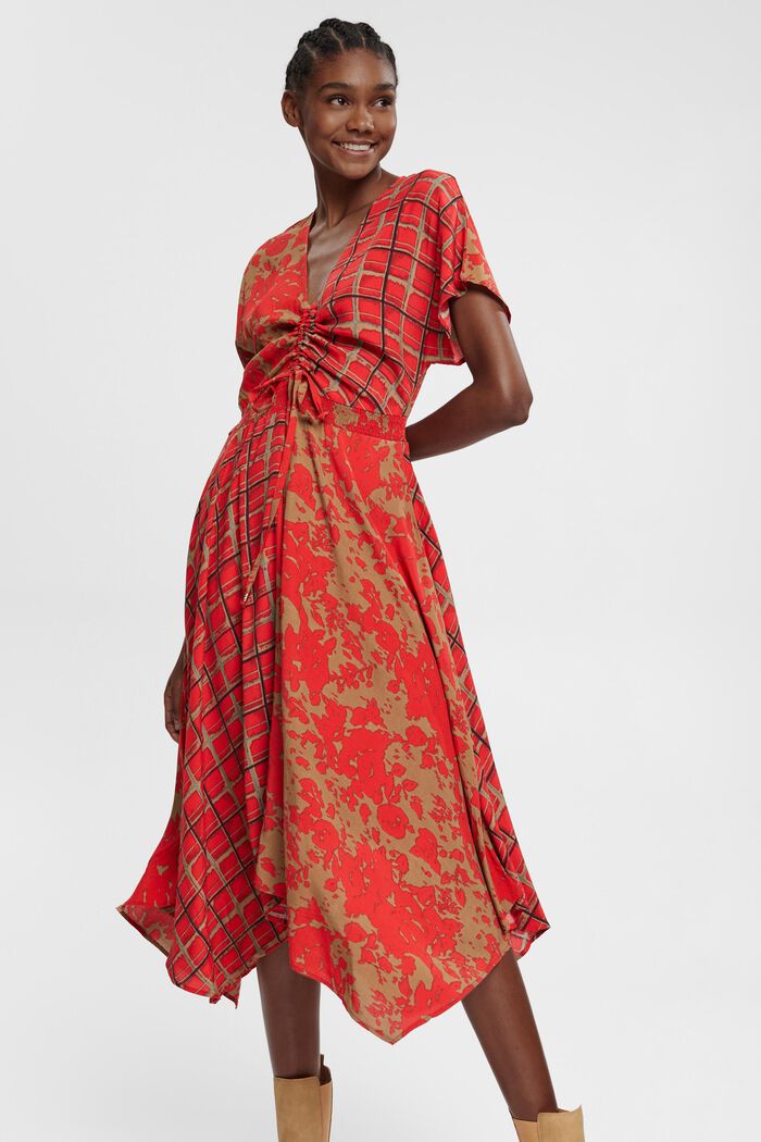 Robe à mélange de motifs, LENZING™ ECOVERO™, RED, detail image number 1
