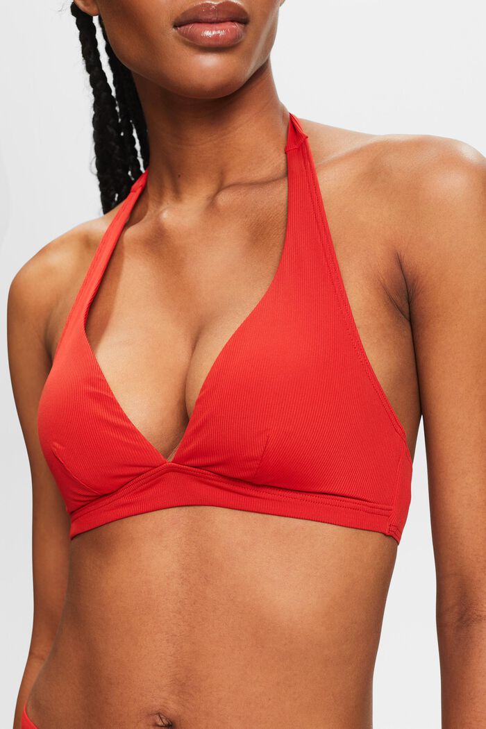 Gevoerde bikinitop met halternek, DARK RED, detail image number 2