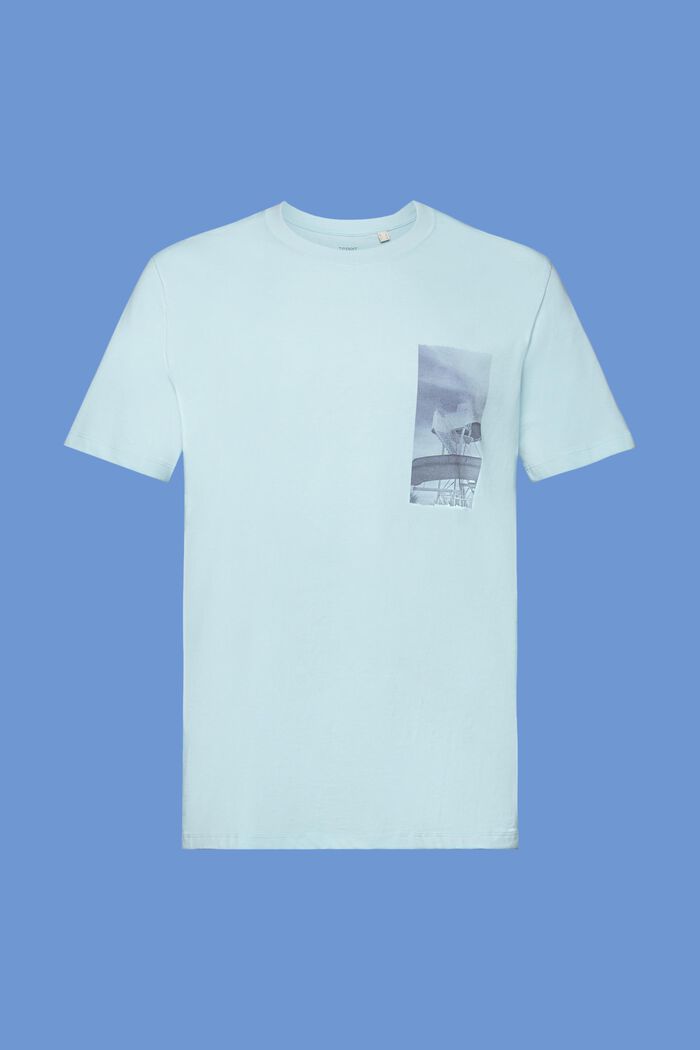 T-shirt met print op de borst, 100% katoen, LIGHT TURQUOISE, detail image number 6