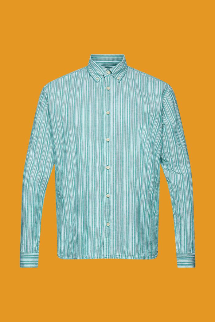 Gestreept shirt met linnen, EMERALD GREEN, detail image number 6