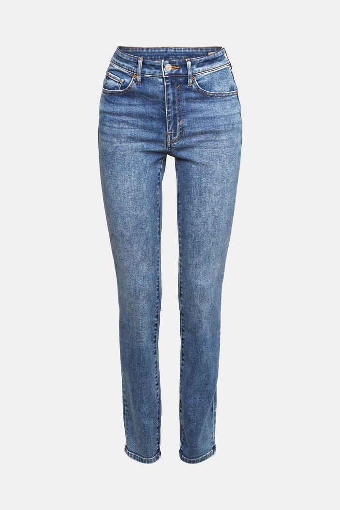 High rise skinny jeans met stonewash effect, BLUE MEDIUM WASHED, overview