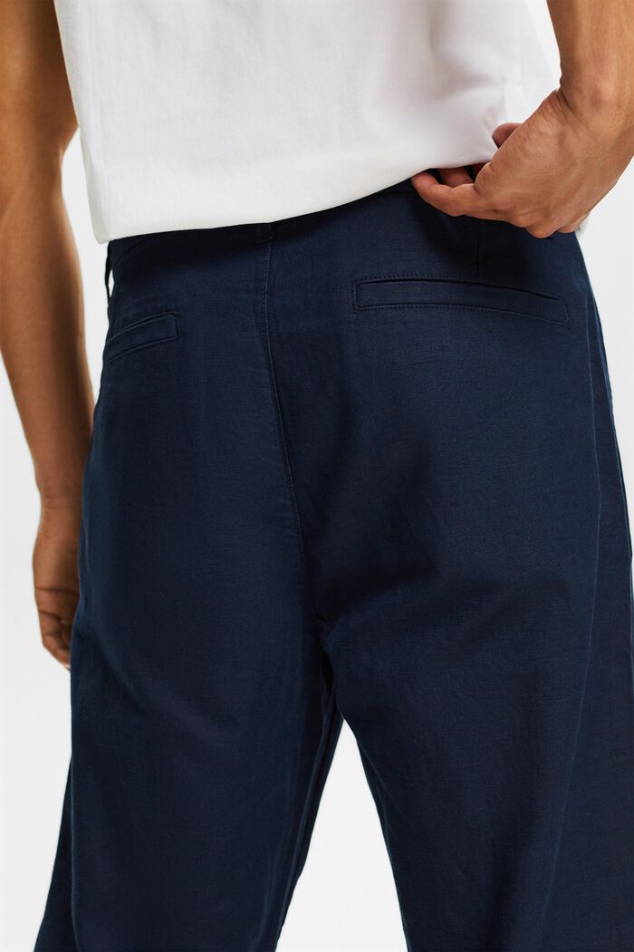 Pantalon de coupe droite en lin et coton, NAVY, detail image number 3