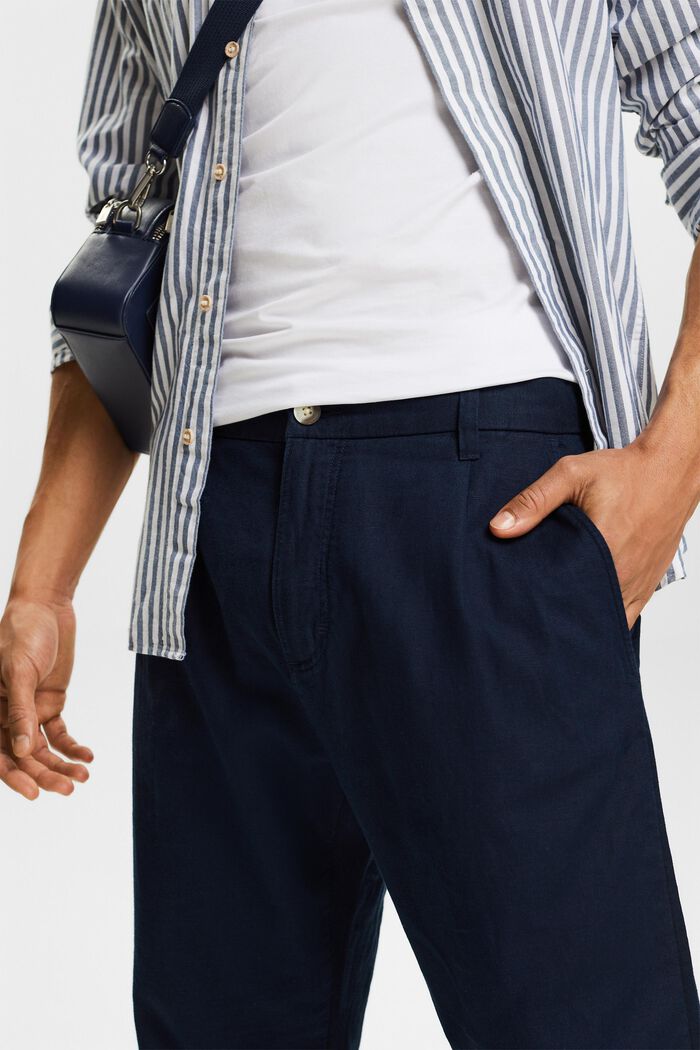 Pantalon de coupe droite en lin et coton, NAVY, detail image number 4