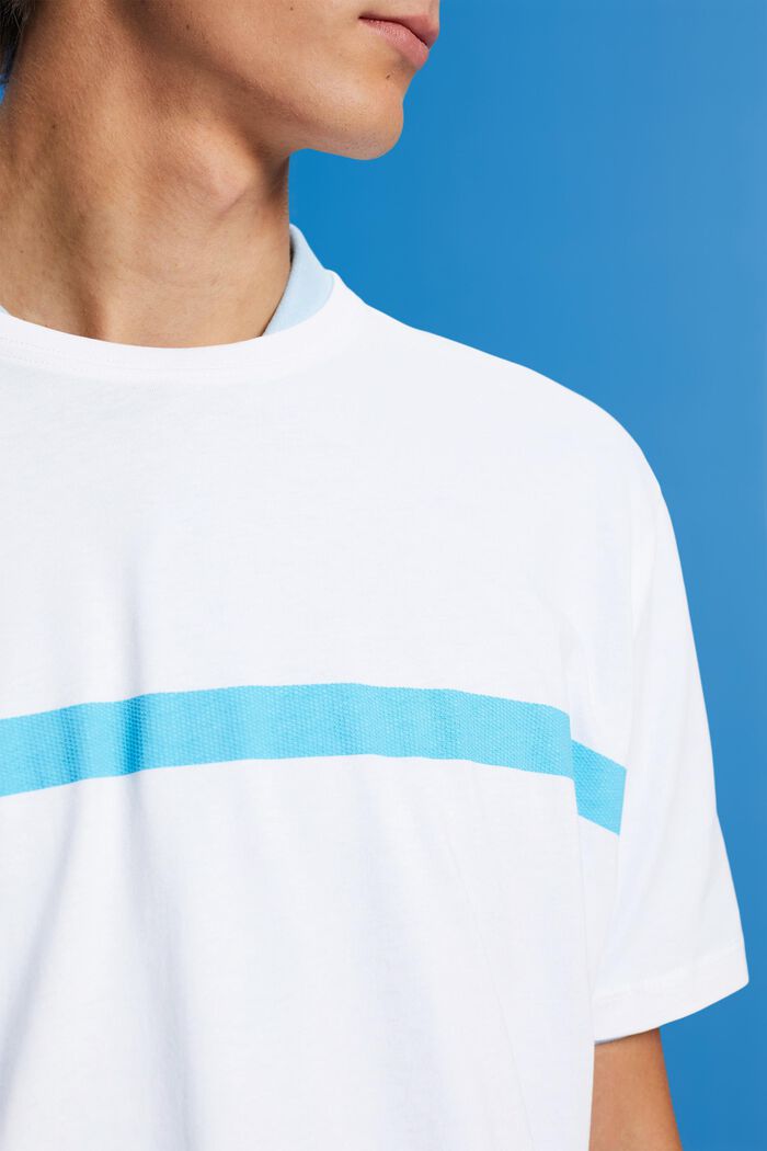 Katoenen T-shirt met contrasterende streep, WHITE, detail image number 2